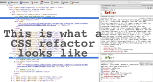 Image showing a huge CSS selector refactored into a much shorter selector, without changing HTML